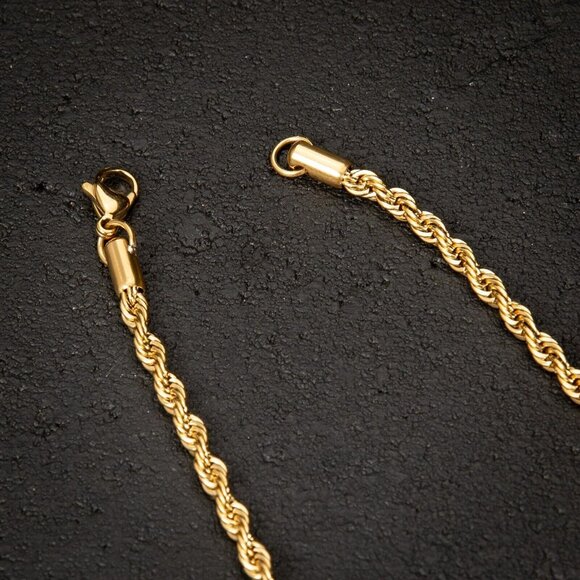 Solid Yellow Gold Plated 316 Stainless Steel 4MM Twist Rope Chain Necklace - Picture 6 of 6